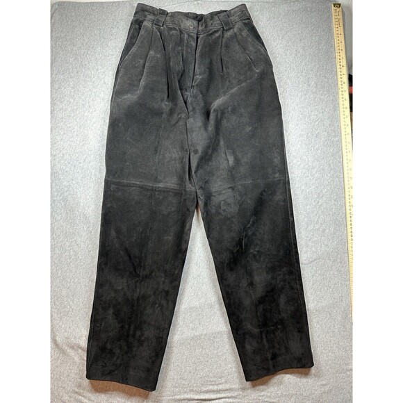 Image by Begedor Sz 10 Pig Suede Leather Pants Black Lined Italy High‎ Waist - Picture 1 of 7